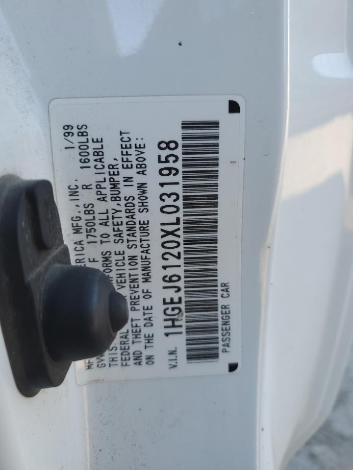 1999 Honda Civic VIN 1HGEJ6120XL031958 Copart auction photo, normal wear damage thumbnail 12