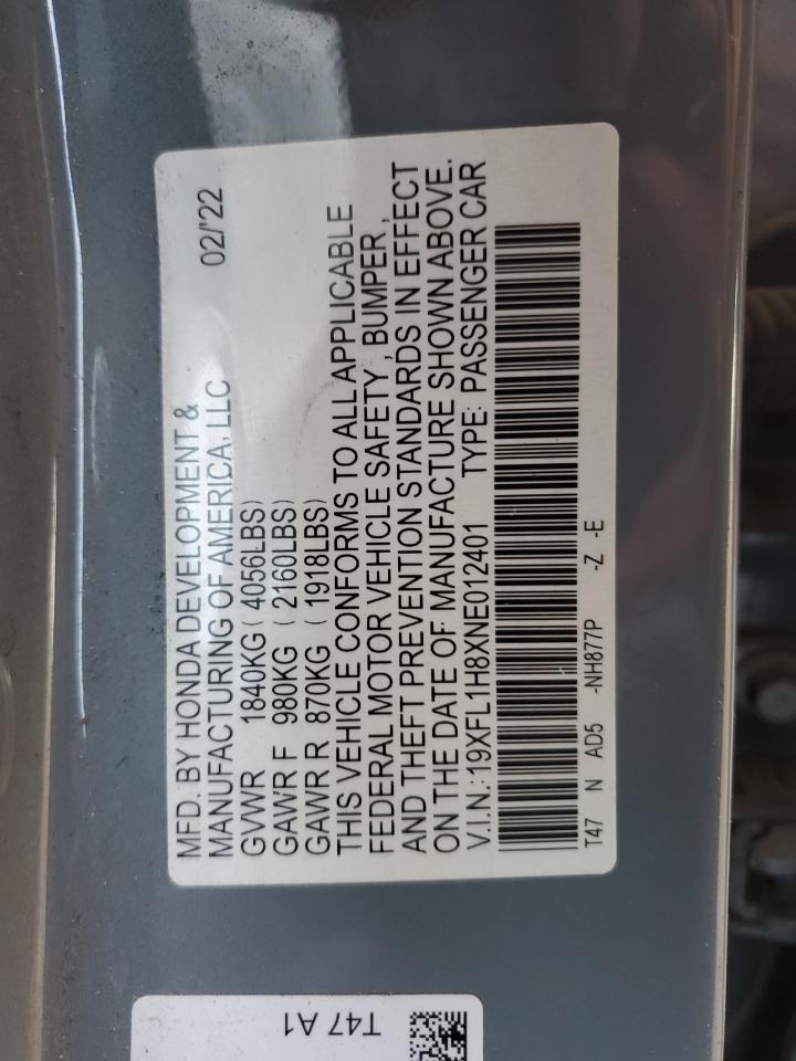 2022 Honda Civic VIN 19XFL1H8XNE012401 Copart auction photo, all over damage thumbnail 13
