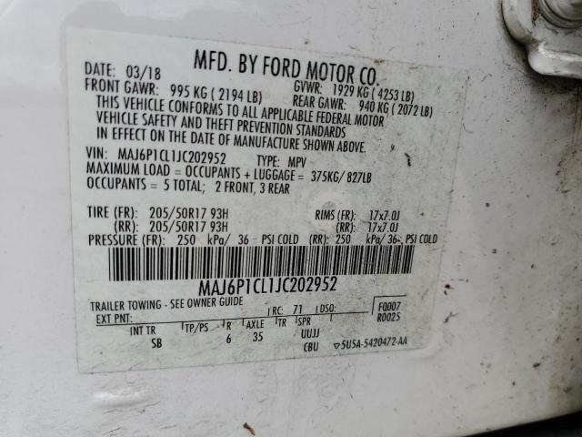 2018 Ford EcoSport VIN MAJ6P1CL1JC202952 Copart auction photo, hail damage thumbnail 12