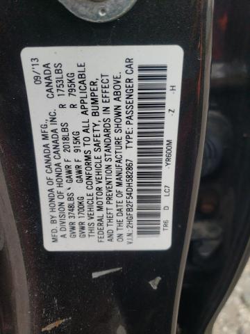 2013 Honda Civic VIN 2HGFB2F54DH582867 Copart auction photo, front end / minor dent/scratches damage thumbnail 12