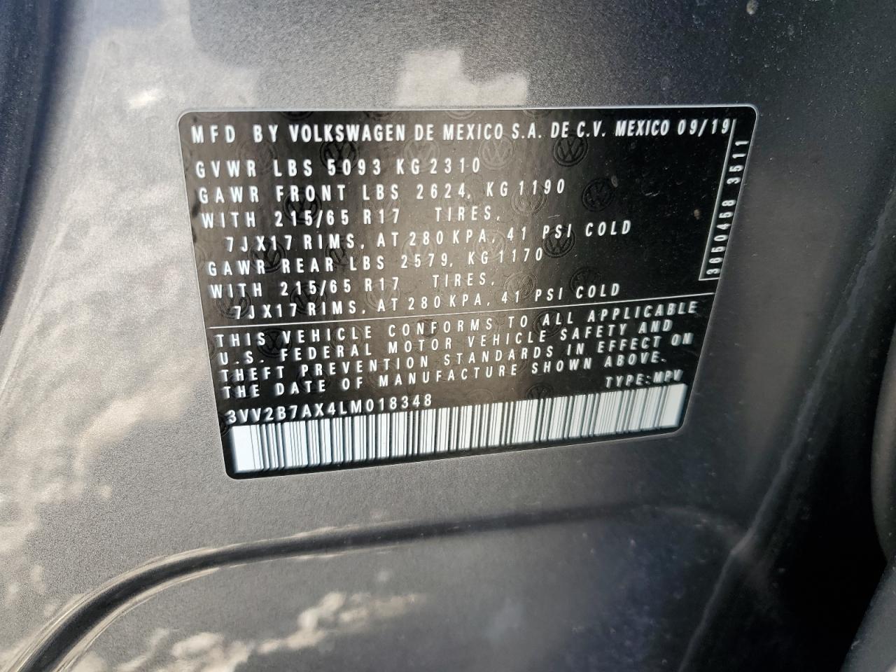 2020 Volkswagen Tiguan VIN 3VV2B7AX4LM018348 Copart auction photo, front end damage thumbnail 13