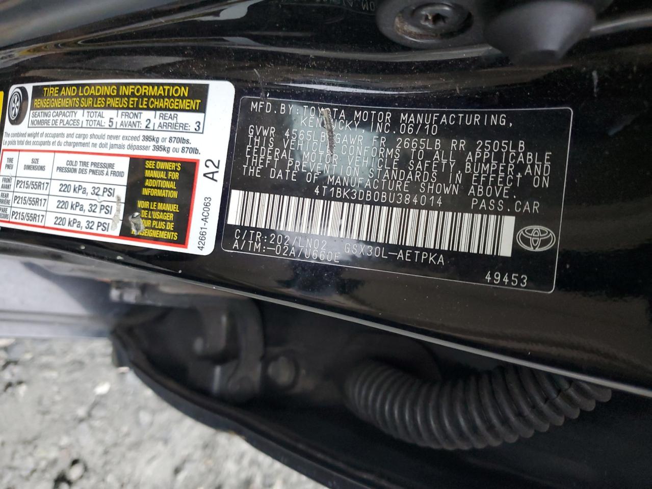 2011 Toyota Avalon VIN 4T1BK3DB0BU384014 Copart auction photo, undercarriage / front end damage thumbnail 12