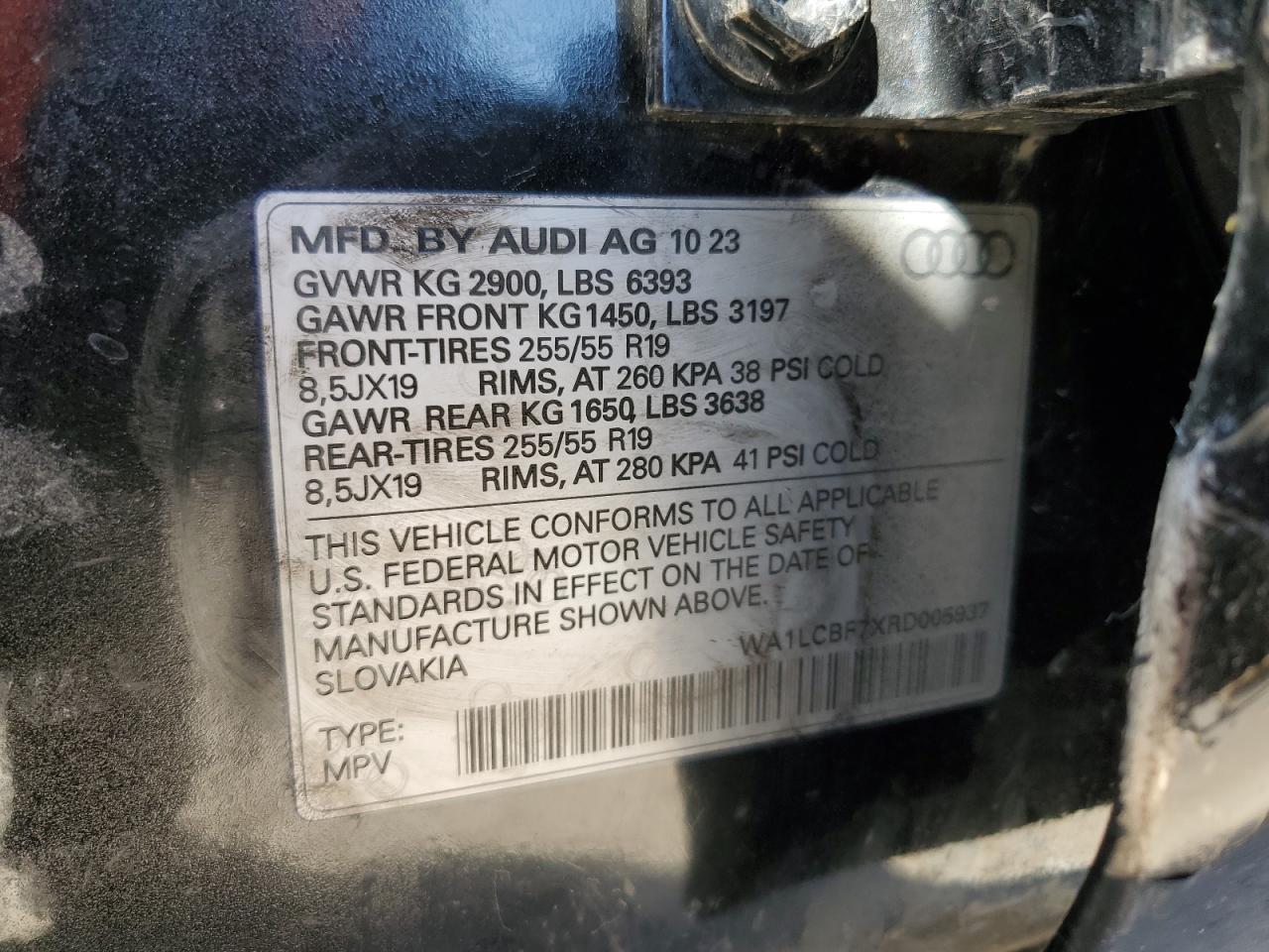 2024 Audi Q7 VIN WA1LCBF7XRD005937 Copart auction photo, rollover damage thumbnail 13