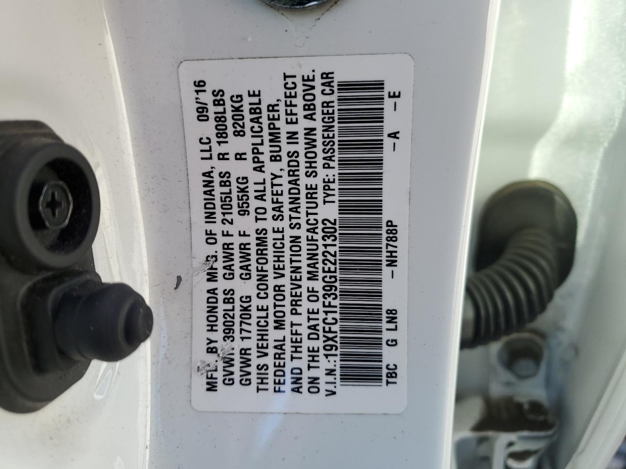 2016 Honda Civic VIN 19XFC1F39GE221302 Copart auction photo, all over damage thumbnail 12
