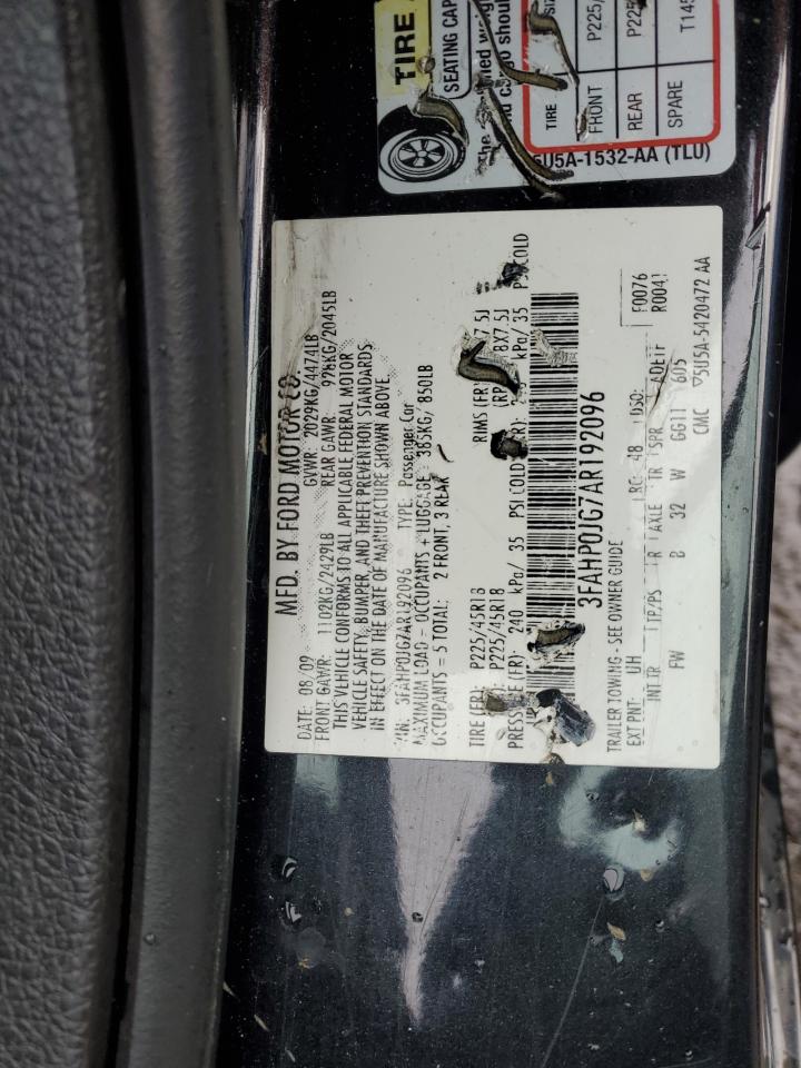 2010 Ford Fusion VIN 3FAHP0JG7AR192096 Copart auction photo, front end damage thumbnail 13