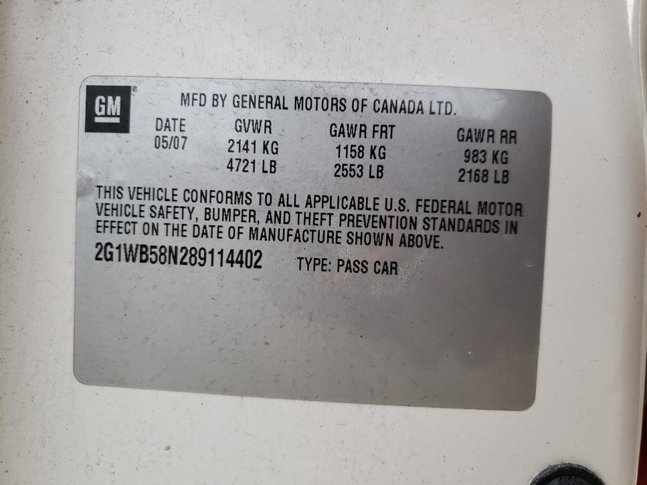 2008 Chevrolet Impala VIN 2G1WB58N289114402 Copart auction photo, normal wear damage thumbnail 12