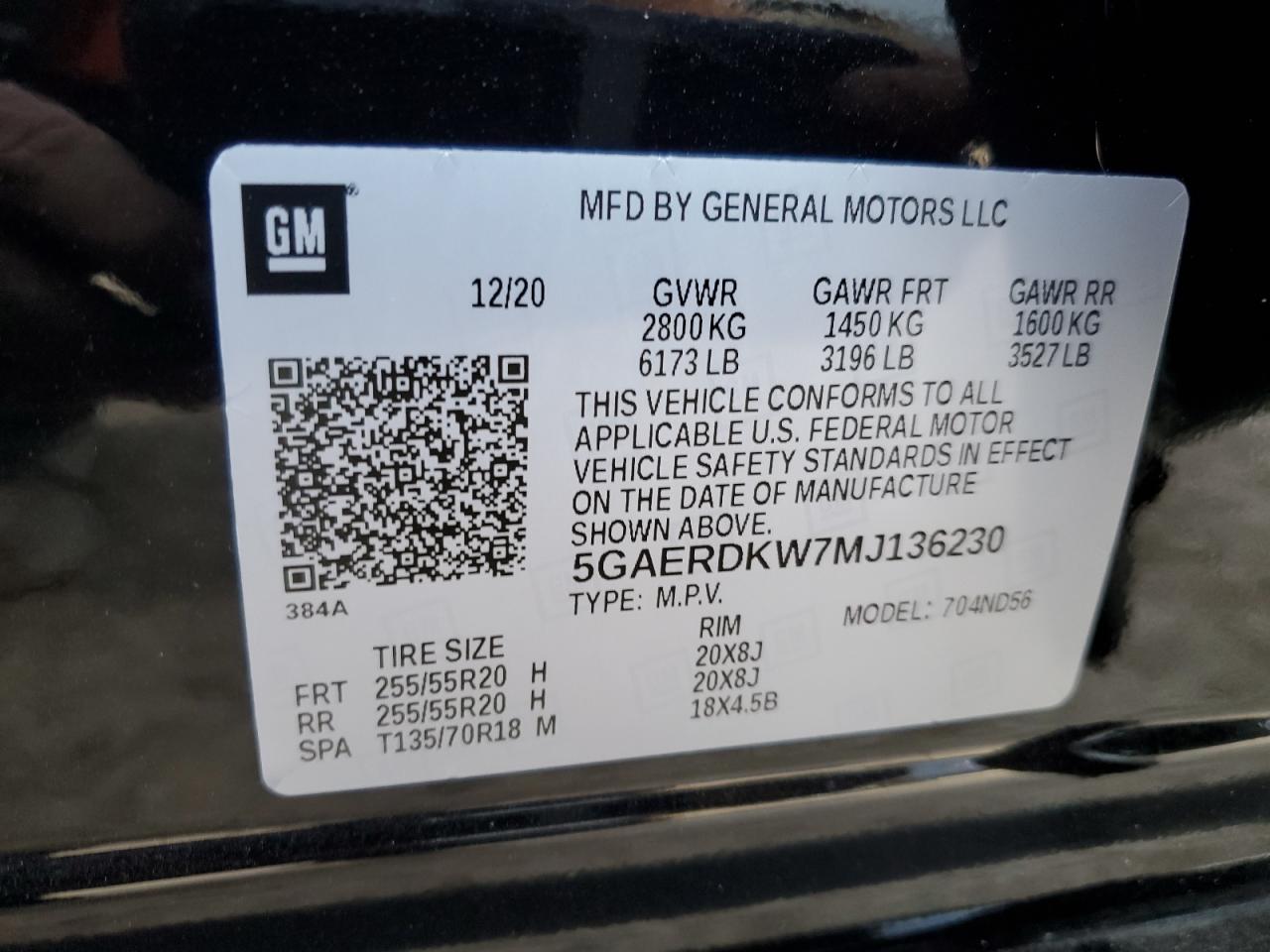 2021 Buick Enclave VIN 5GAERDKW7MJ136230 Copart auction photo, front end / minor dent/scratches damage thumbnail 16