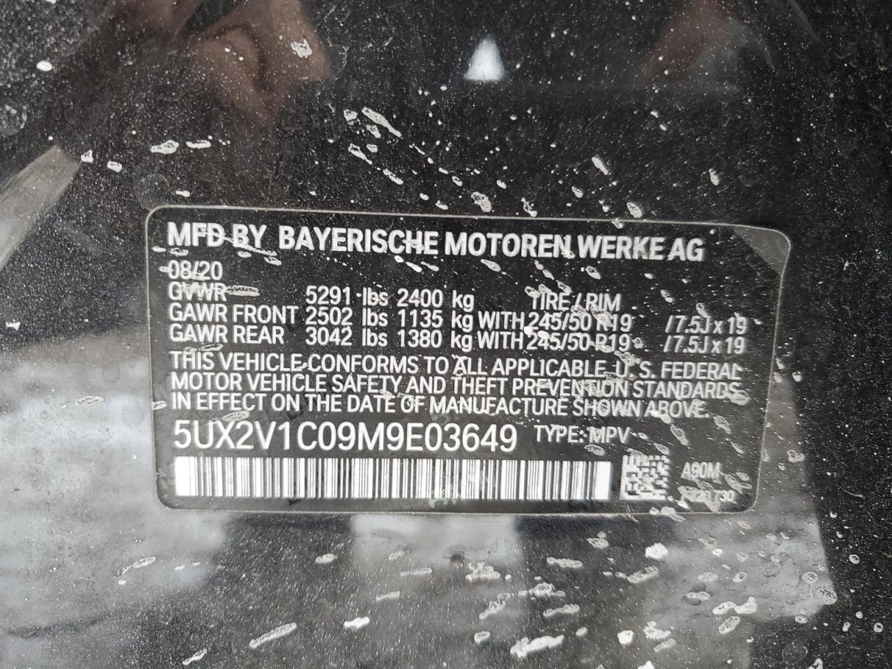 2021 BMW X4 VIN 5UX2V1C09M9E03649 Copart auction photo, front end / side damage thumbnail 15