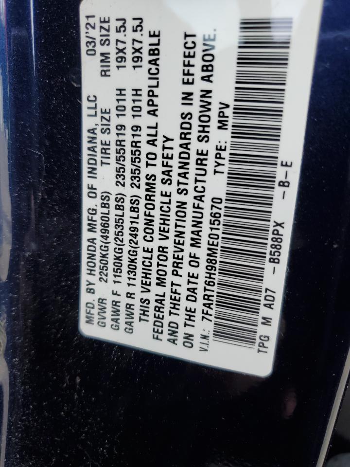 2021 Honda CR-V VIN 7FART6H98ME015670 Copart auction photo, front end damage thumbnail 13