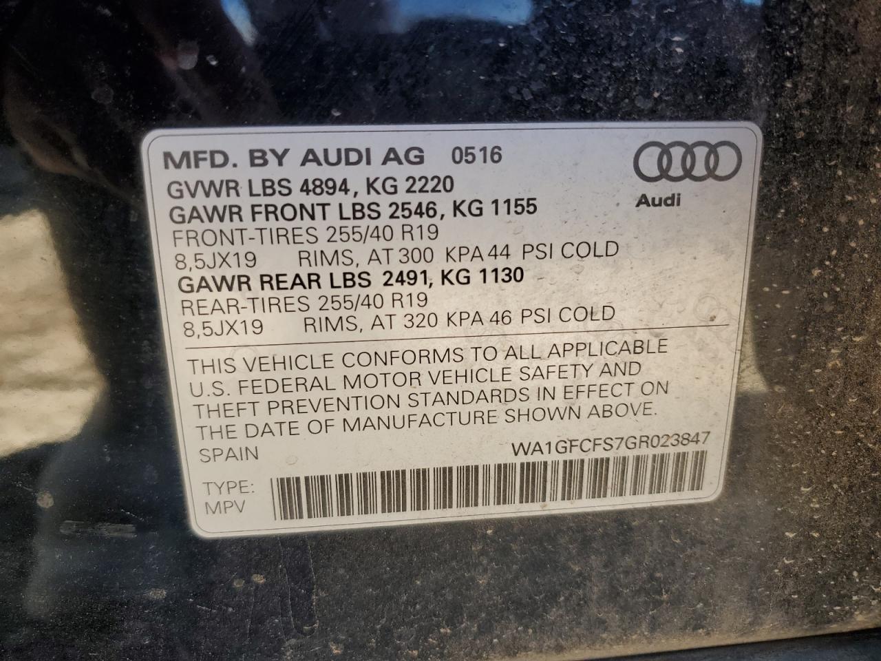 2016 Audi Q3 VIN WA1GFCFS7GR023847 Copart auction photo, front end / minor dent/scratches damage thumbnail 13
