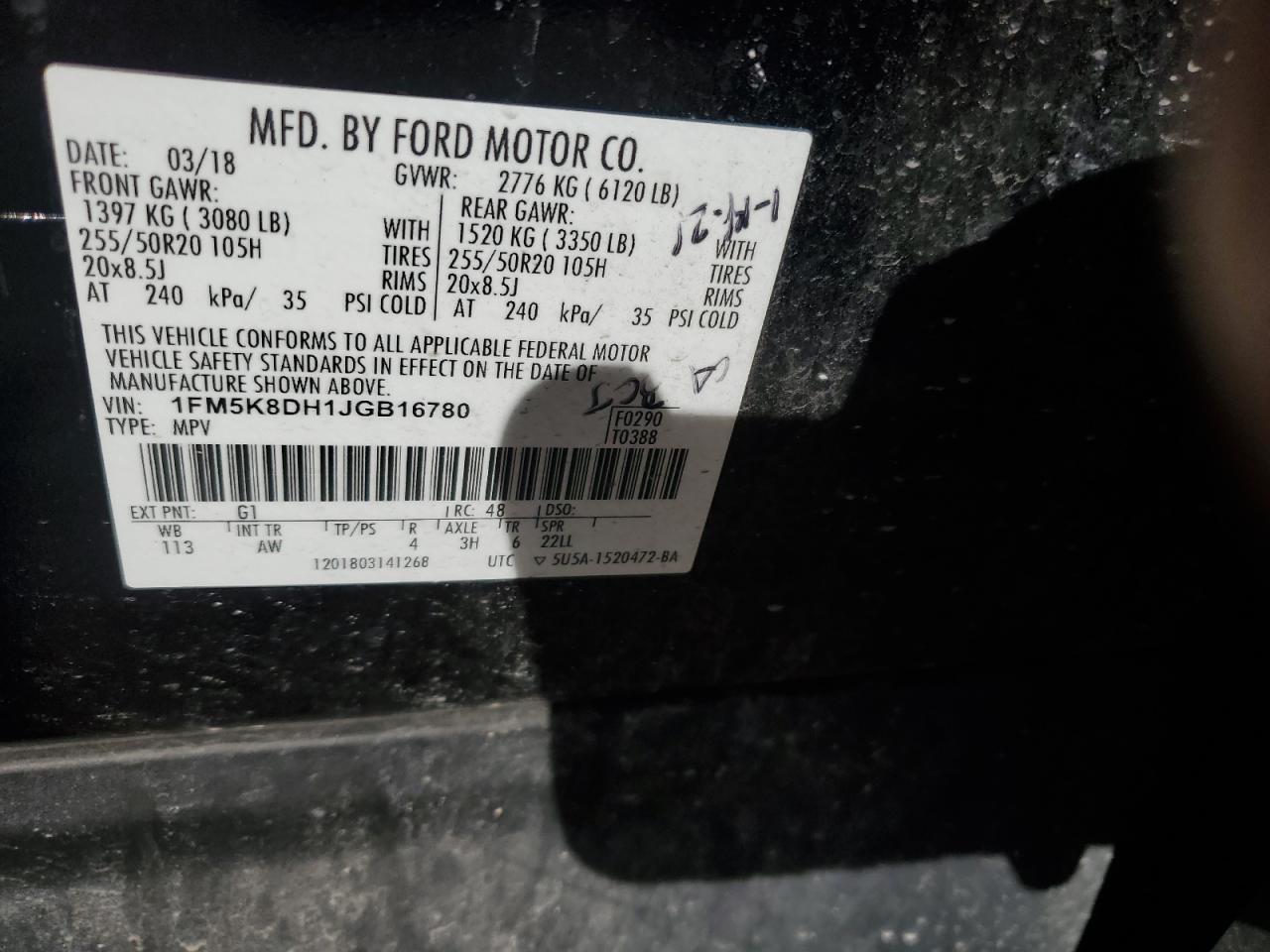 2018 Ford Explorer VIN 1FM5K8DH1JGB16780 Copart auction photo, rear end damage thumbnail 14