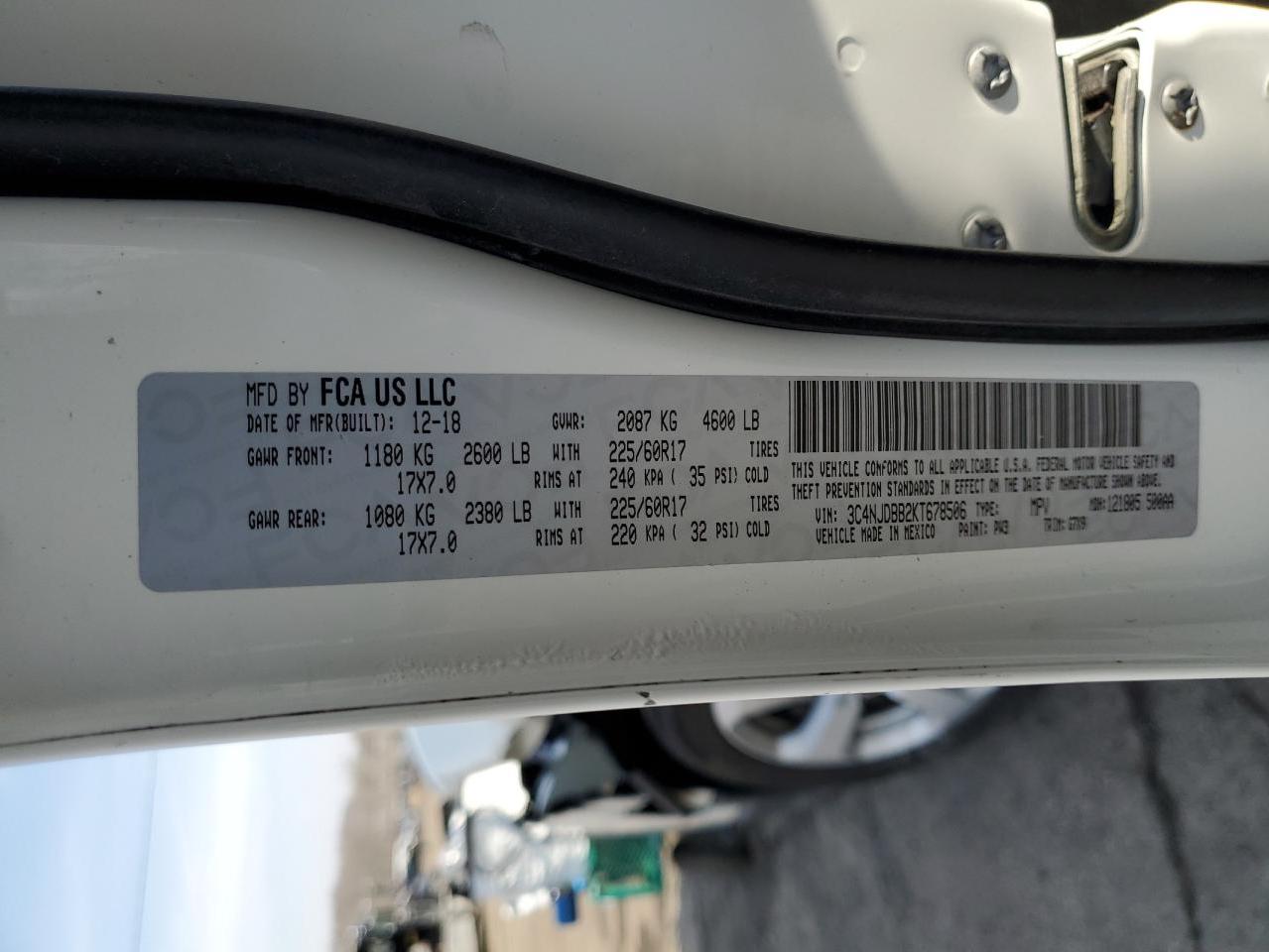 2019 Jeep Compass VIN 3C4NJDBB2KT678506 Copart auction photo, front end / side damage thumbnail 16