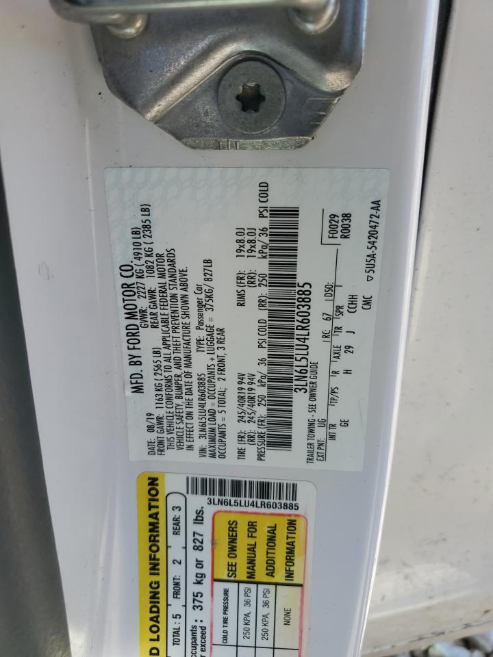 2020 Lincoln MKZ VIN 3LN6L5LU4LR603885 Copart auction photo, side damage thumbnail 13