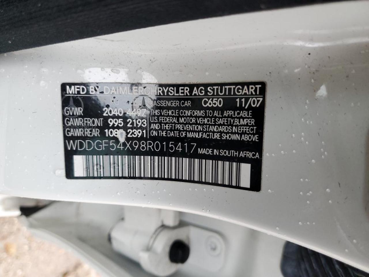 2008 Mercedes-Benz C-klasse VIN WDDGF54X98R015417 Copart auction photo, rear end / minor dent/scratches damage thumbnail 12