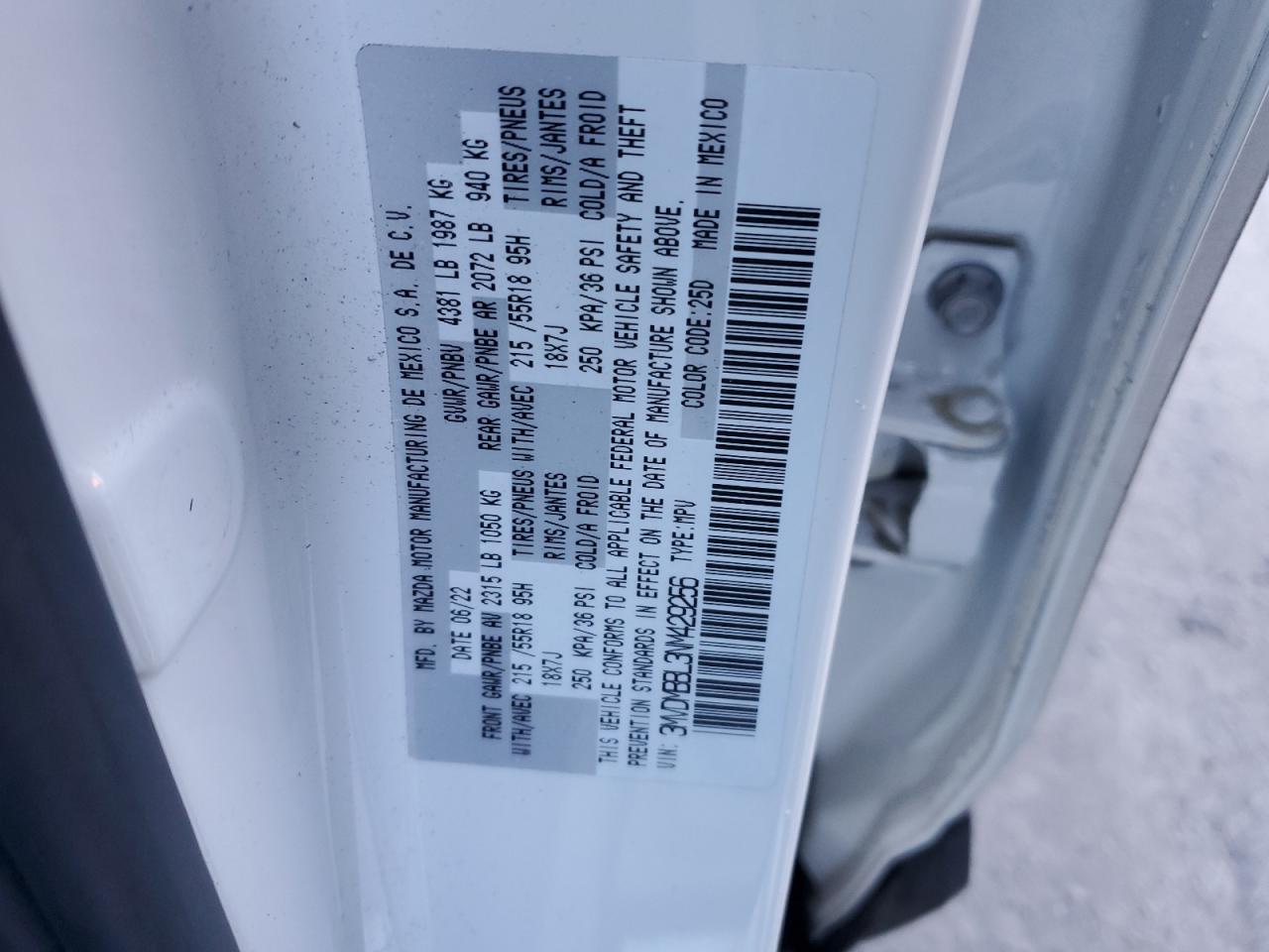 2022 Mazda CX-30 VIN 3MVDMBBL3NM429256 Copart auction photo, side damage thumbnail 13