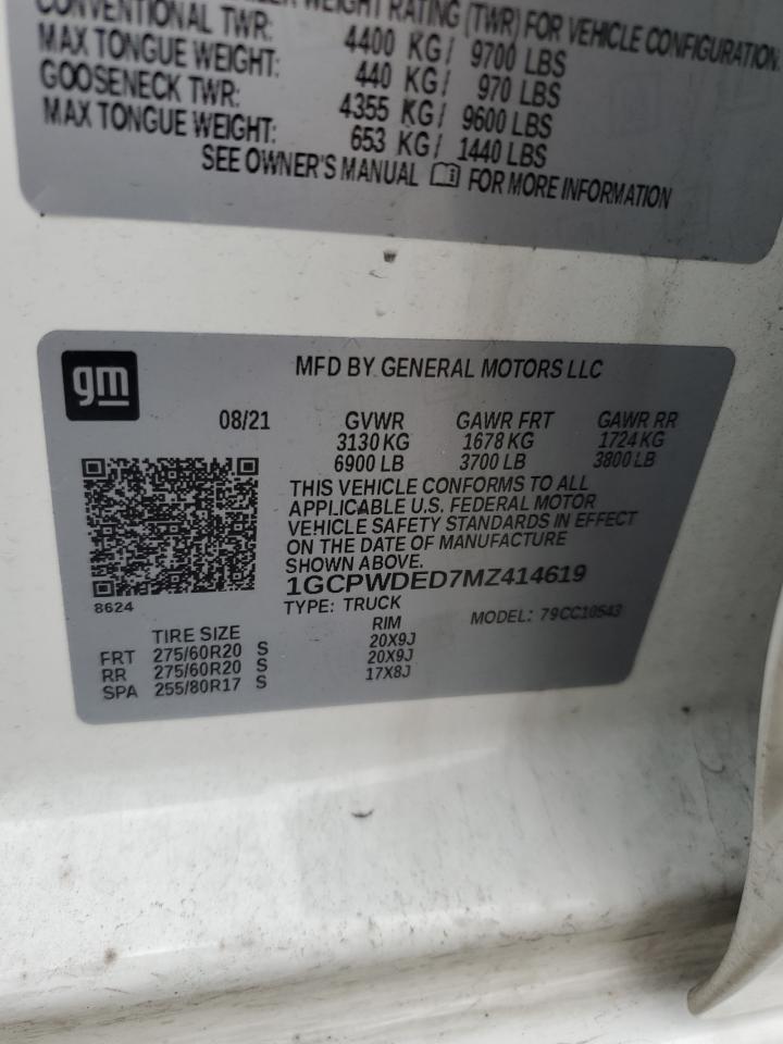2021 Chevrolet Silverado VIN 1GCPWDED7MZ414619 Copart auction photo, side damage thumbnail 12