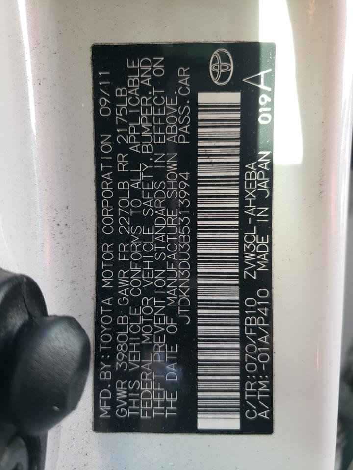 2011 Toyota Prius VIN JTDKN3DU3B5313994 Copart auction photo, front end damage thumbnail 14
