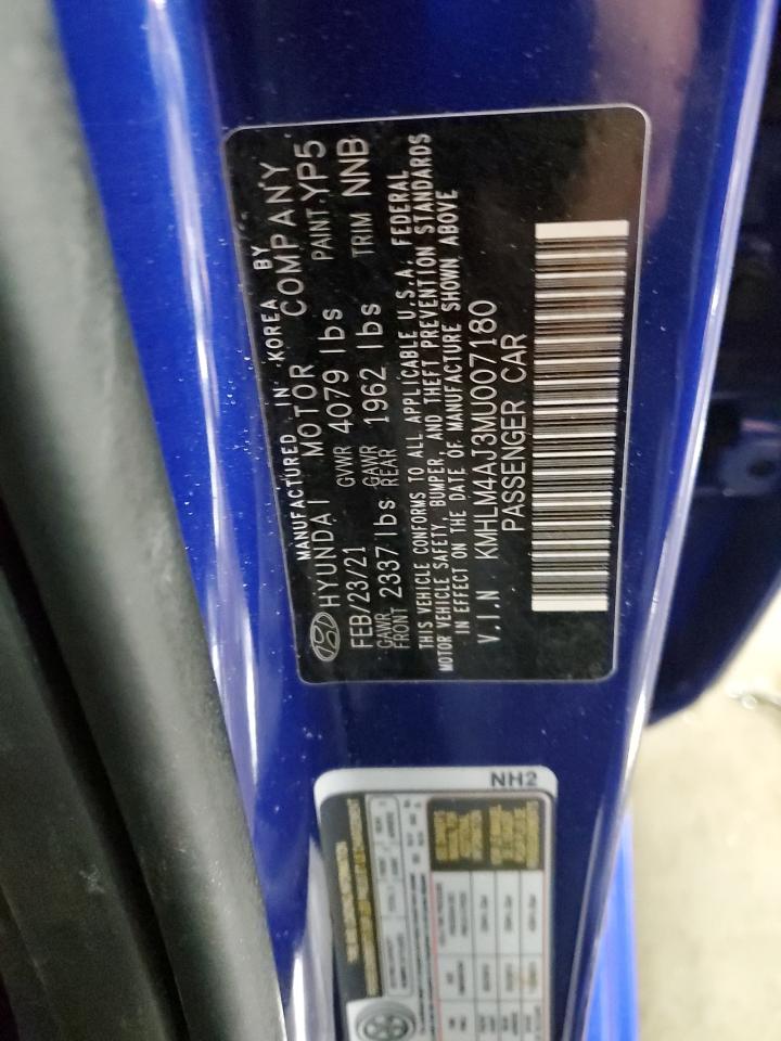 2021 Hyundai Elantra VIN KMHLM4AJ3MU007180 Copart auction photo, rear end damage thumbnail 14