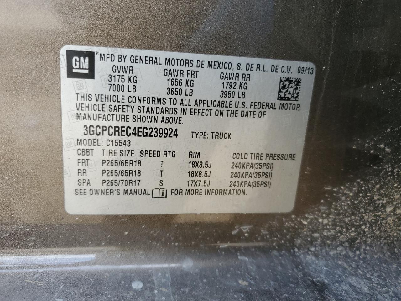 2014 Chevrolet Silverado VIN 3GCPCREC4EG239924 Copart auction photo, rear end damage thumbnail 12