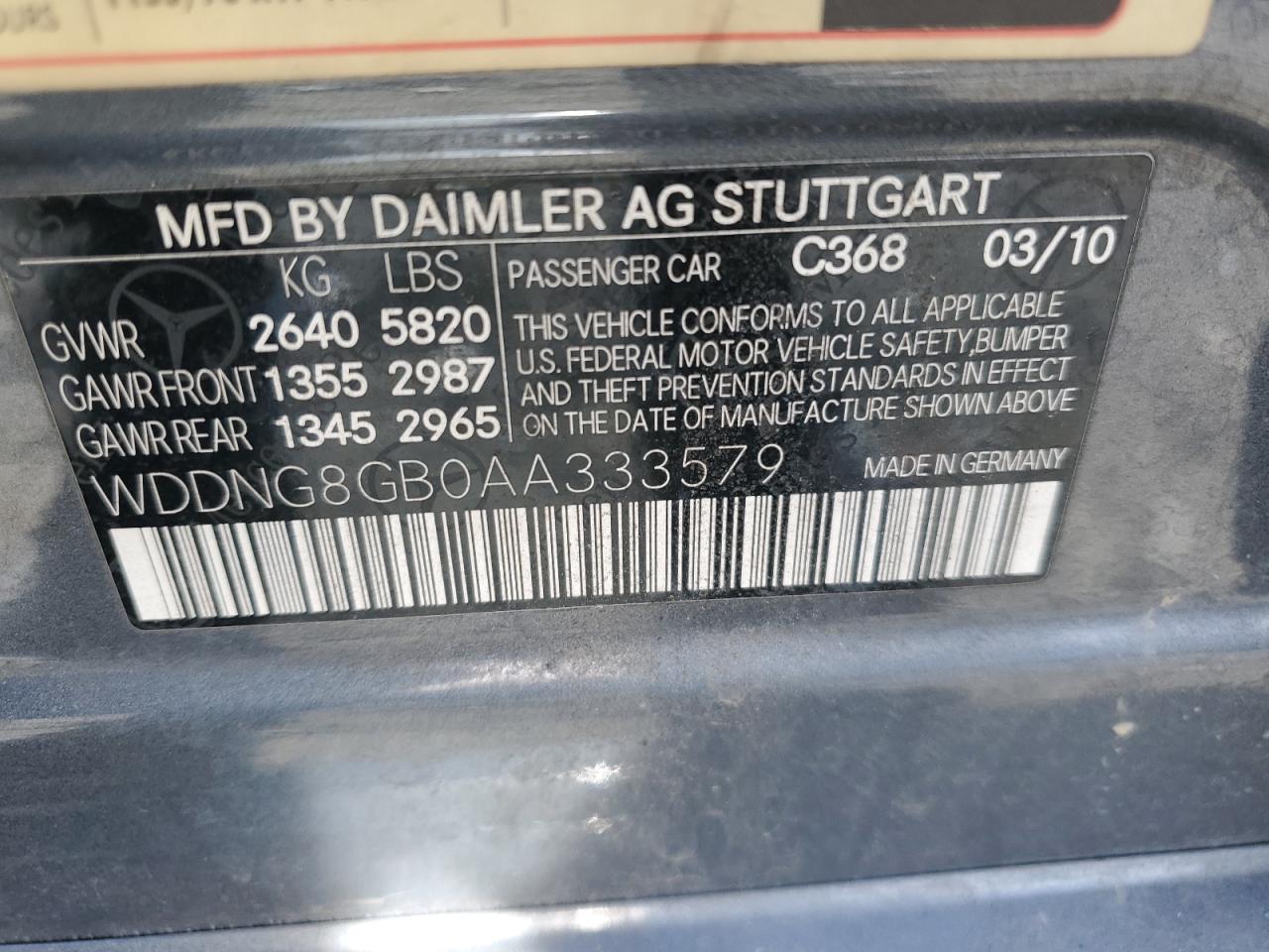 2010 Mercedes-Benz S-klasse VIN WDDNG8GB0AA333579 Copart auction photo, mechanical / minor dent/scratches damage thumbnail 12