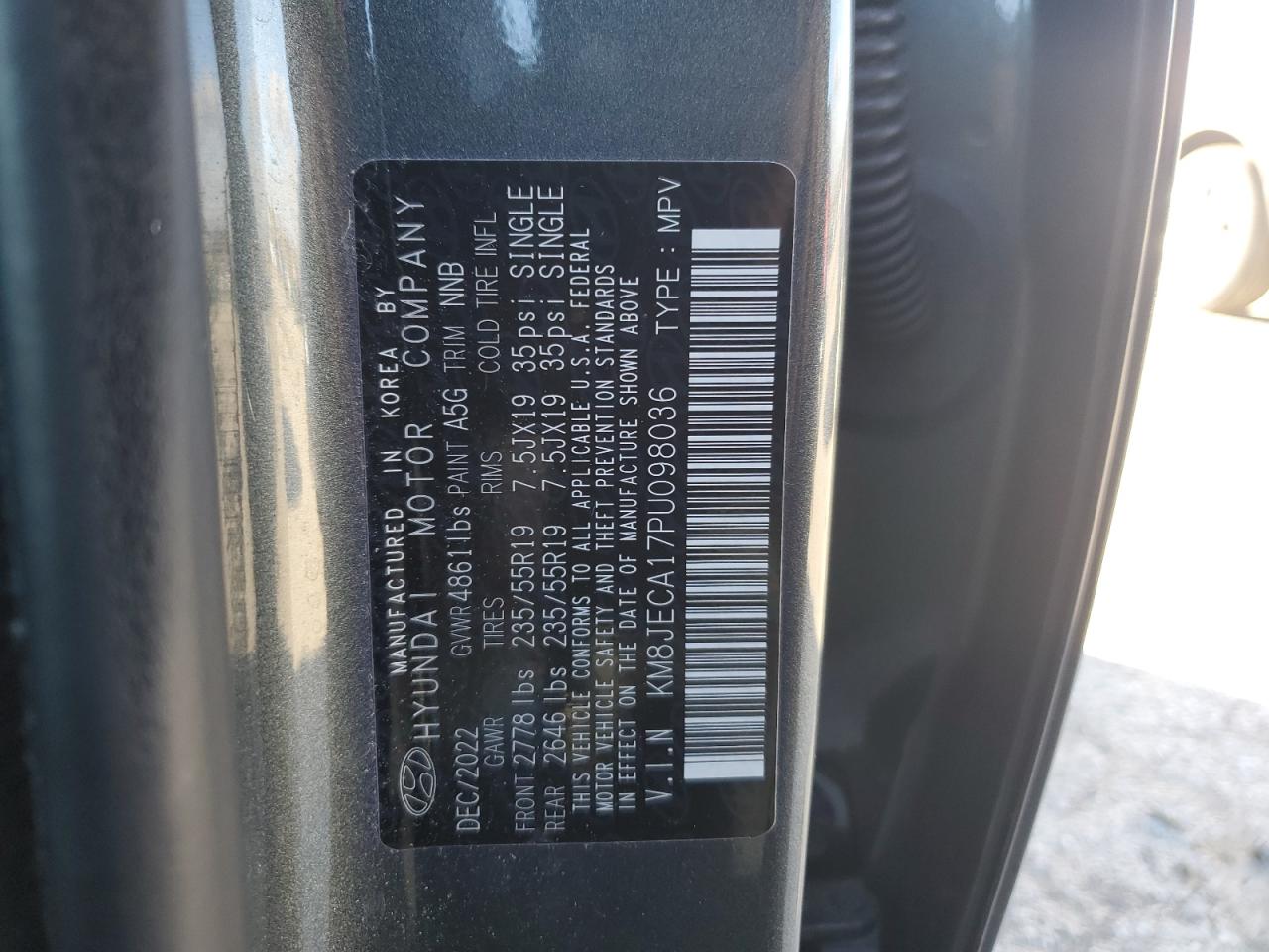2023 Hyundai Tucson VIN KM8JECA17PU098036 Copart auction photo, front end / minor dent/scratches damage thumbnail 15