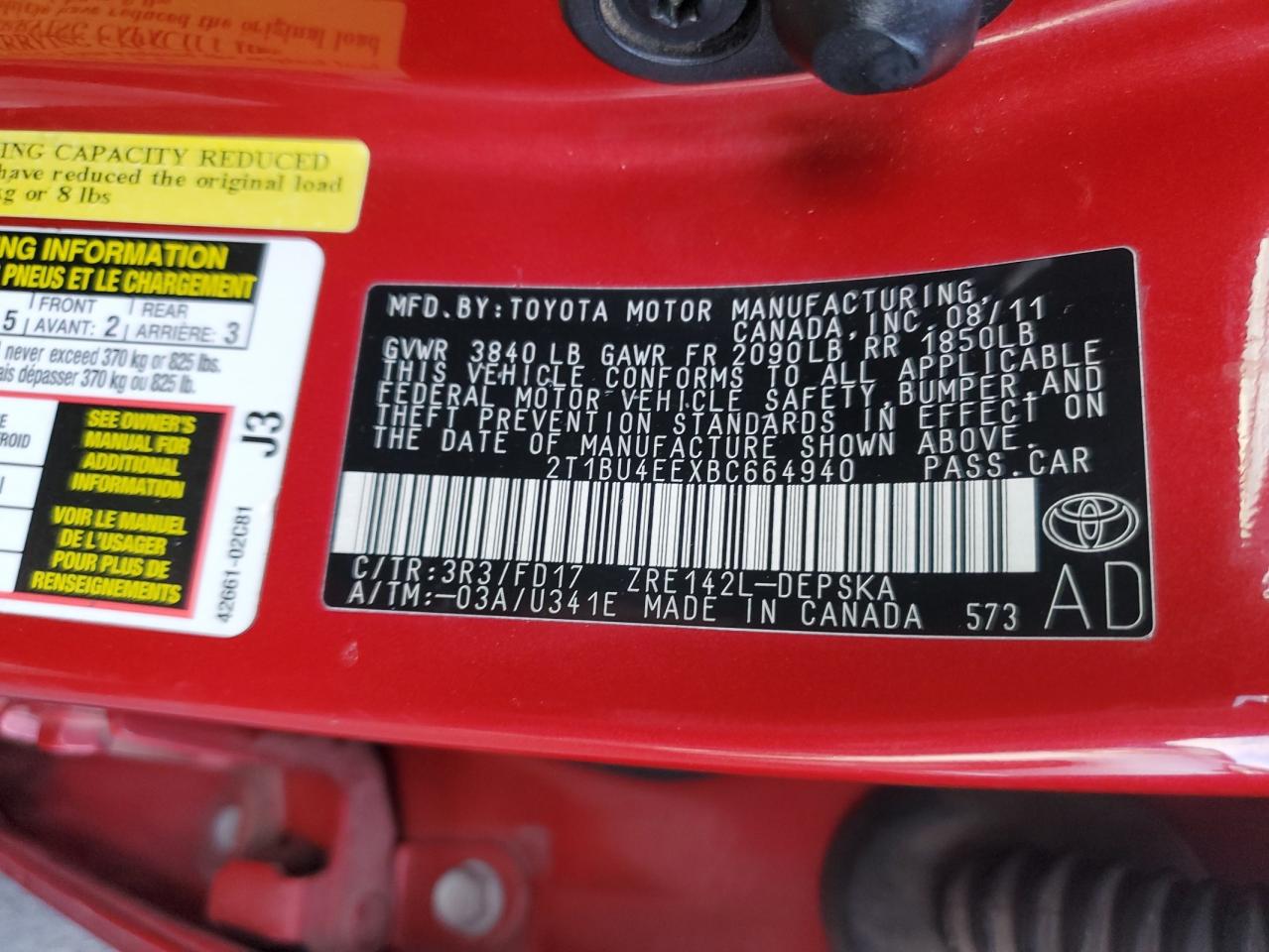 2011 Toyota Corolla VIN 2T1BU4EEXBC664940 Copart auction photo, front end damage thumbnail 12