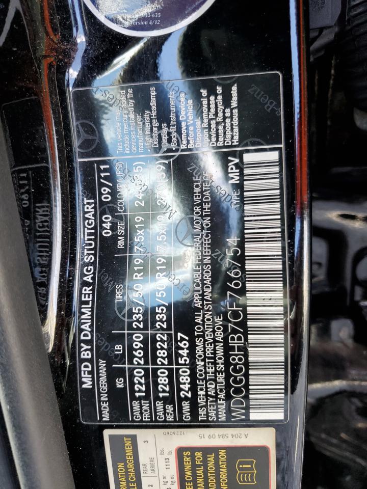 2012 Mercedes-Benz GLK-klasse VIN WDCGG8HB7CF766754 Copart auction photo, rear end damage thumbnail 13