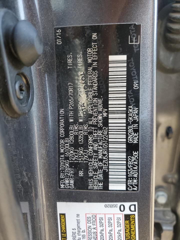 2016 Toyota 4Runner VIN JTEZU5JR1G5122462 Copart auction photo, all over damage thumbnail 13