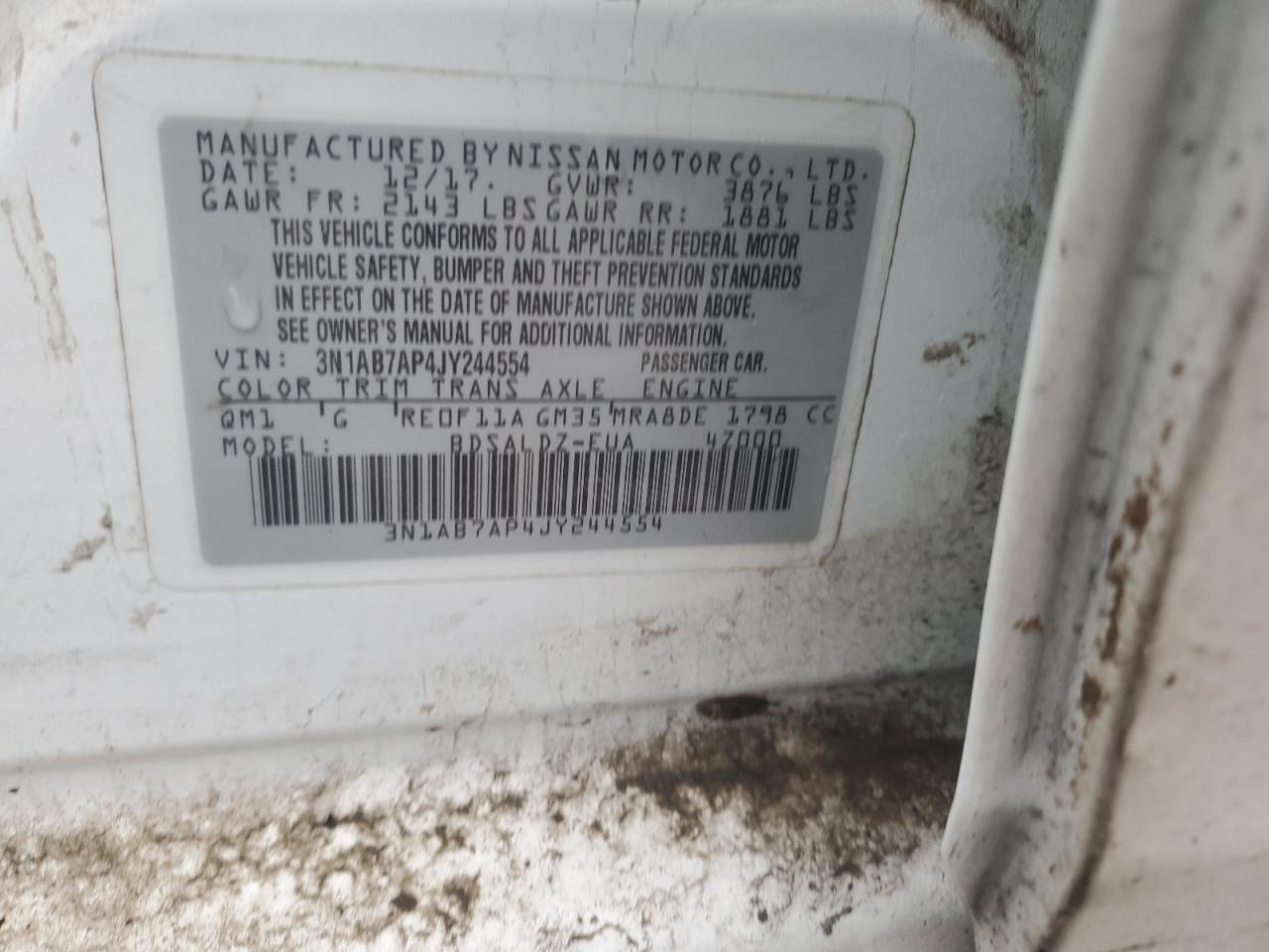 2018 Nissan Sentra VIN 3N1AB7AP4JY244554 Copart auction photo, front end / side damage thumbnail 12