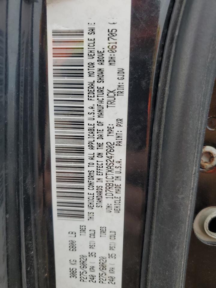 2010 Dodge RAM VIN 1D7RB1CTXAS247602 Copart auction photo, front end damage thumbnail 15