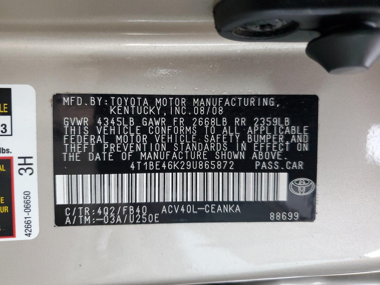 2009 Toyota Camry VIN 4T1BE46K29U865872 Copart auction photo, front end damage thumbnail 14