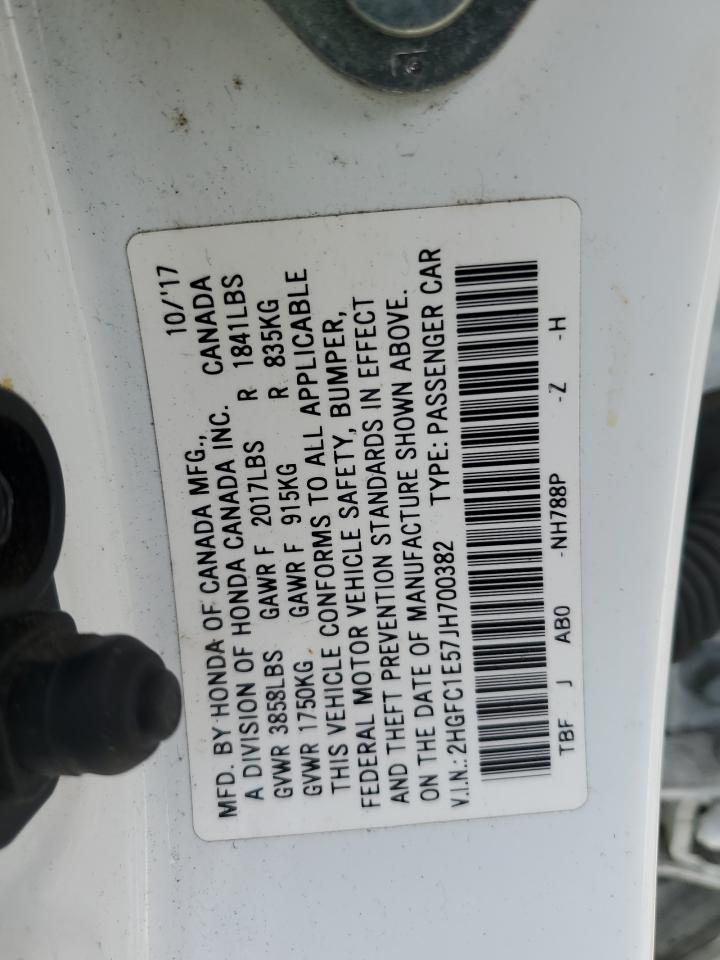 2018 Honda Civic VIN 2HGFC1E57JH700382 Copart auction photo, rear end / side damage thumbnail 12