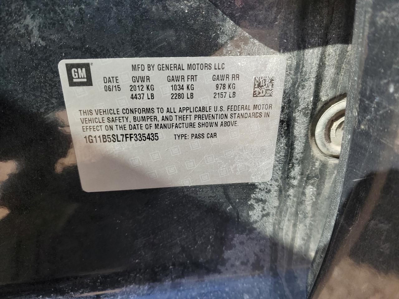 2015 Chevrolet Malibu VIN 1G11B5SL7FF335435 Copart auction photo, side / front end damage thumbnail 12