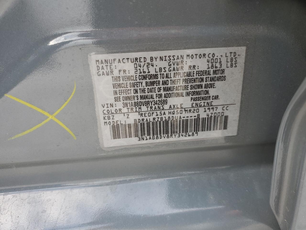 2024 Nissan Sentra VIN 3N1AB8DV8RY342689 Copart auction photo, front end damage thumbnail 15