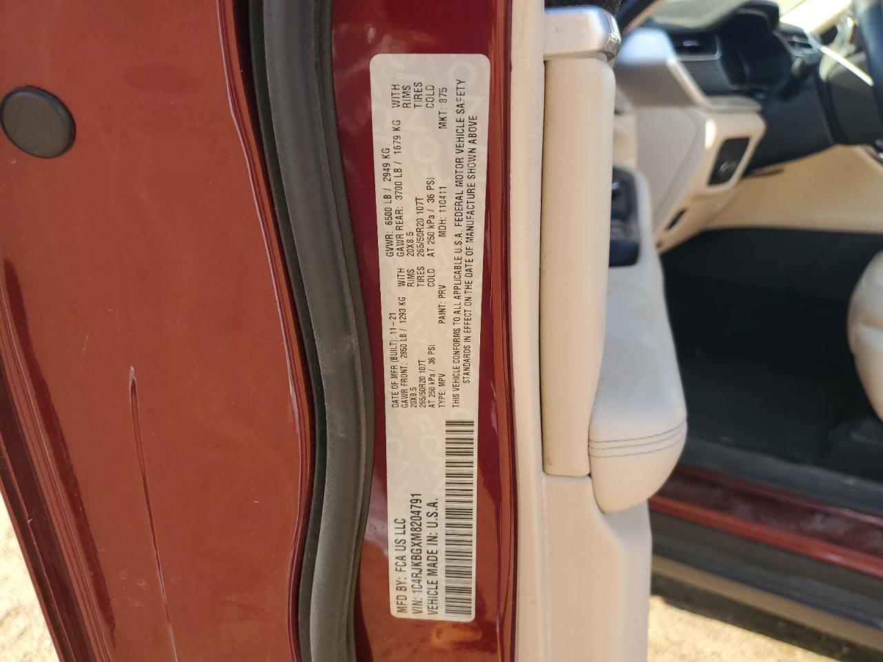 2021 Jeep Grand Cherokee VIN 1C4RJKBGXM8204791 Copart auction photo, front end / mechanical damage thumbnail 15