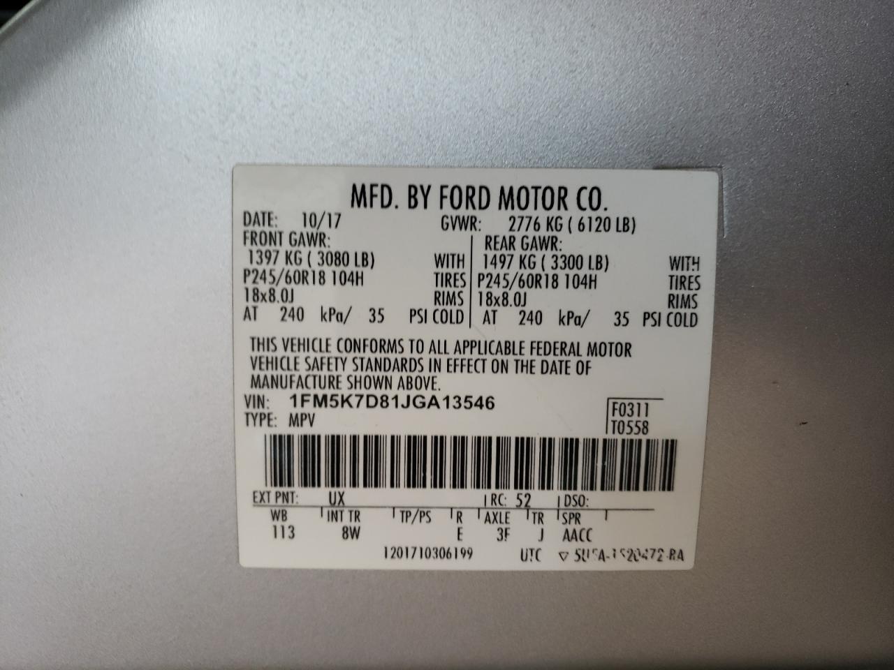 2018 Ford Explorer VIN 1FM5K7D81JGA13546 Copart auction photo, minor dent/scratches damage thumbnail 13