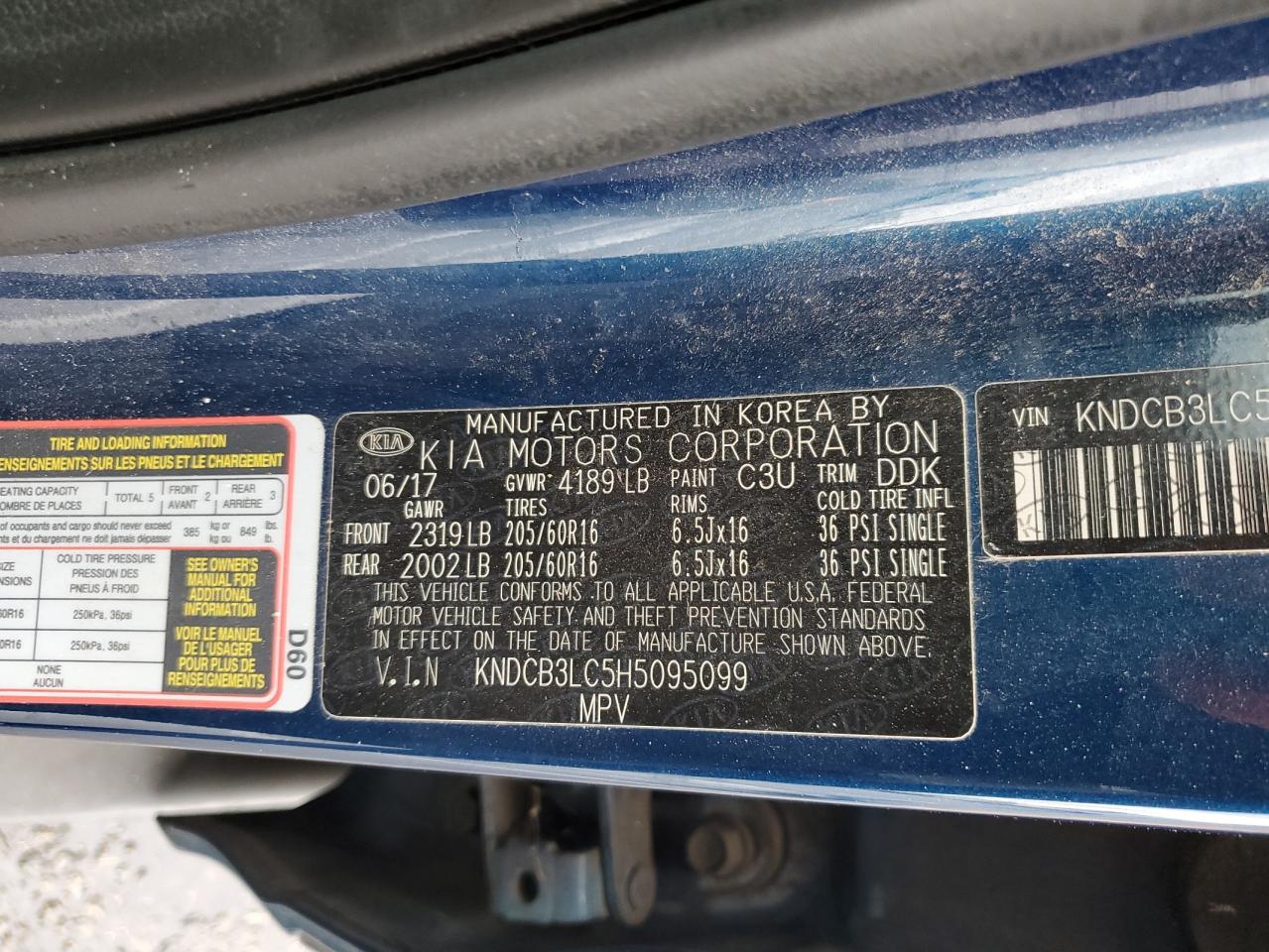 2017 KIA Niro VIN KNDCB3LC5H5095099 Copart auction photo, front end damage thumbnail 12