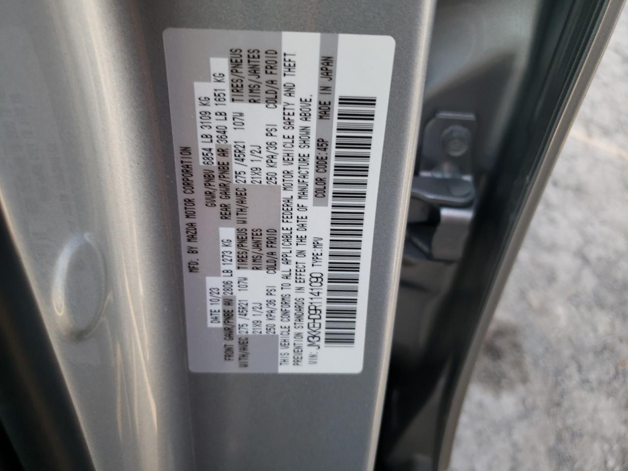 2024 Mazda CX-90 VIN JM3KKEHD9R1141090 Copart auction photo, rear end damage thumbnail 15