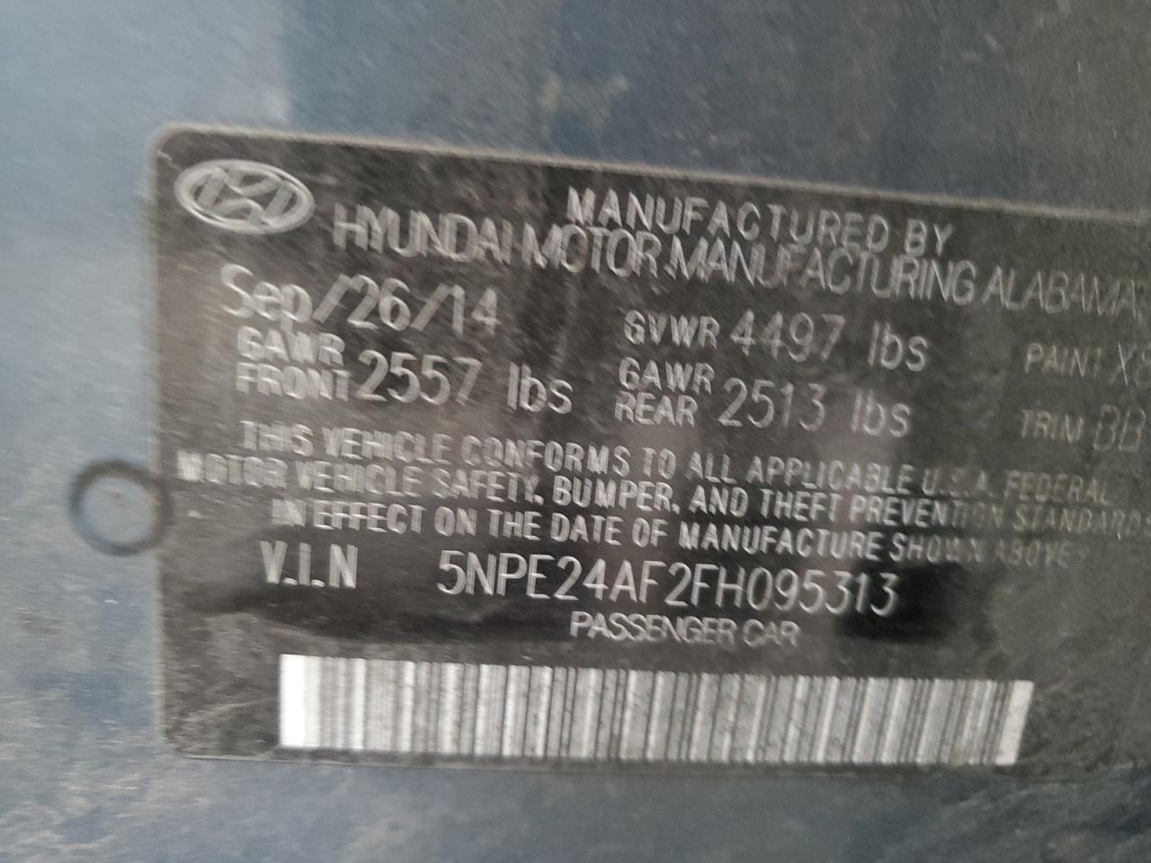 2015 Hyundai Sonata VIN 5NPE24AF2FH095313 Copart auction photo, front end damage thumbnail 12