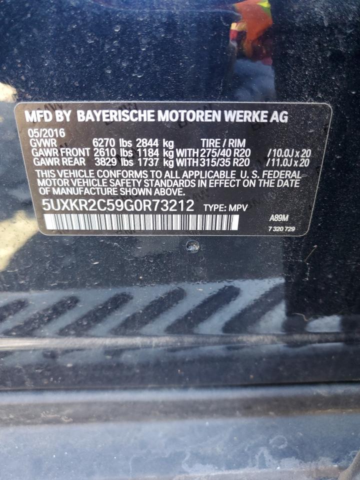 2016 BMW X5 VIN 5UXKR2C59G0R73212 Copart auction photo, rear end / minor dent/scratches damage thumbnail 13