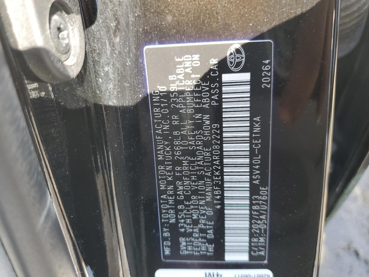 2010 Toyota Camry VIN 4T4BF3EK2AR082229 Copart auction photo, rear end damage thumbnail 12