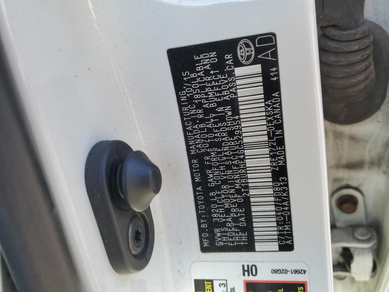 2016 Toyota Corolla VIN 2T1BURHE4GC529954 Copart auction photo, all over damage thumbnail 14