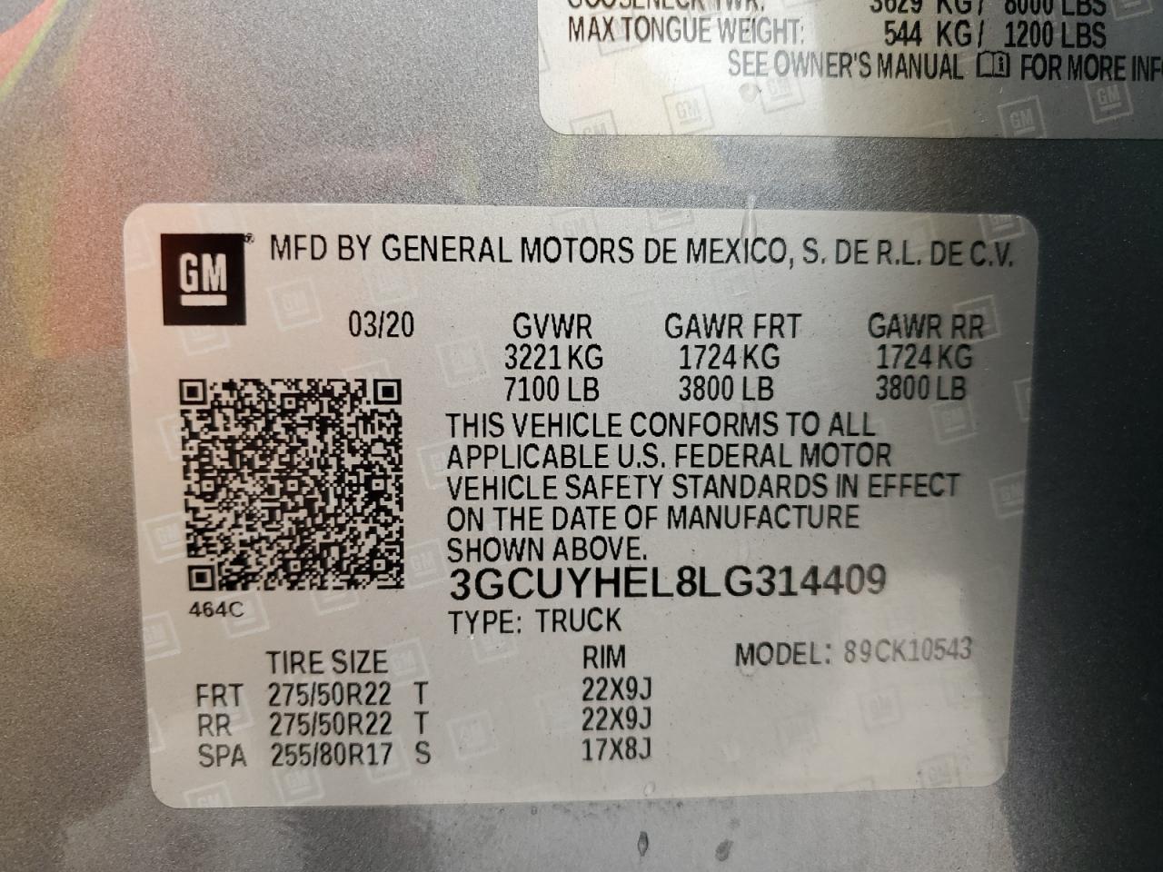 2020 Chevrolet Silverado VIN 3GCUYHEL8LG314409 Copart auction photo, side / all over damage thumbnail 13