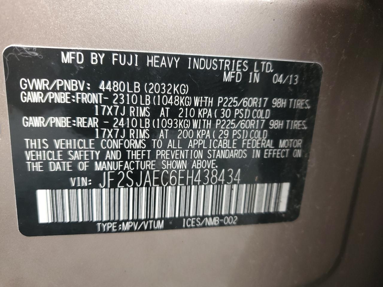 2014 Subaru Forester VIN JF2SJAEC6EH438434 Copart auction photo, minor dent/scratches damage thumbnail 12