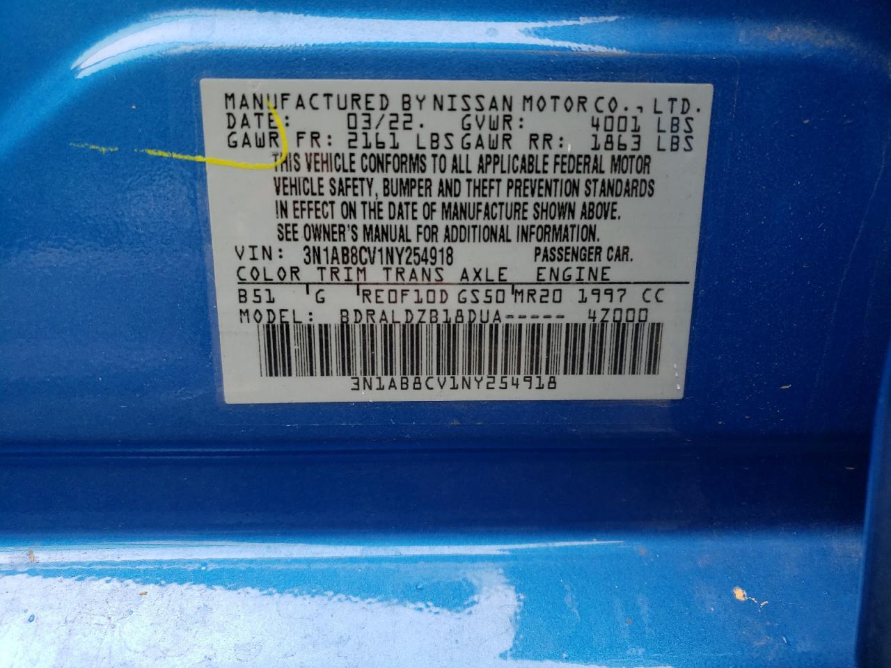 2022 Nissan Sentra VIN 3N1AB8CV1NY254918 Copart auction photo, rear end damage thumbnail 13