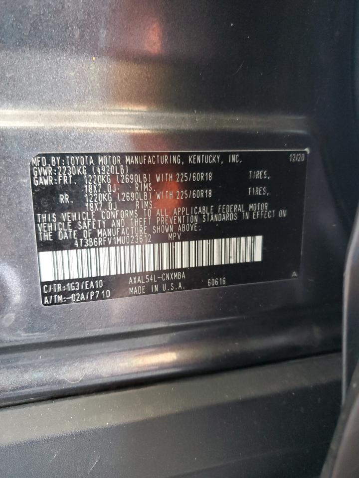 2021 Toyota RAV 4 VIN 4T3B6RFV1MU023612 Copart auction photo, water/flood damage thumbnail 14
