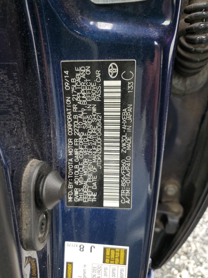 2015 Toyota Prius VIN JTDKN3DU0F0408421 Copart auction photo, side damage thumbnail 14