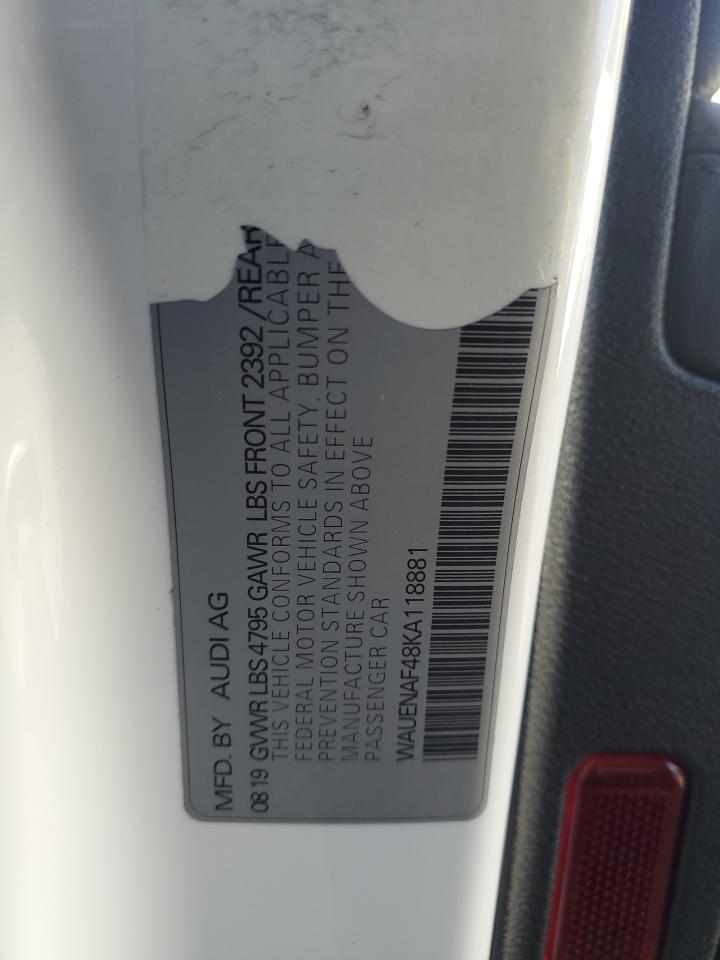 2019 Audi A4 VIN WAUENAF48KA118881 Copart auction photo, front end damage thumbnail 12