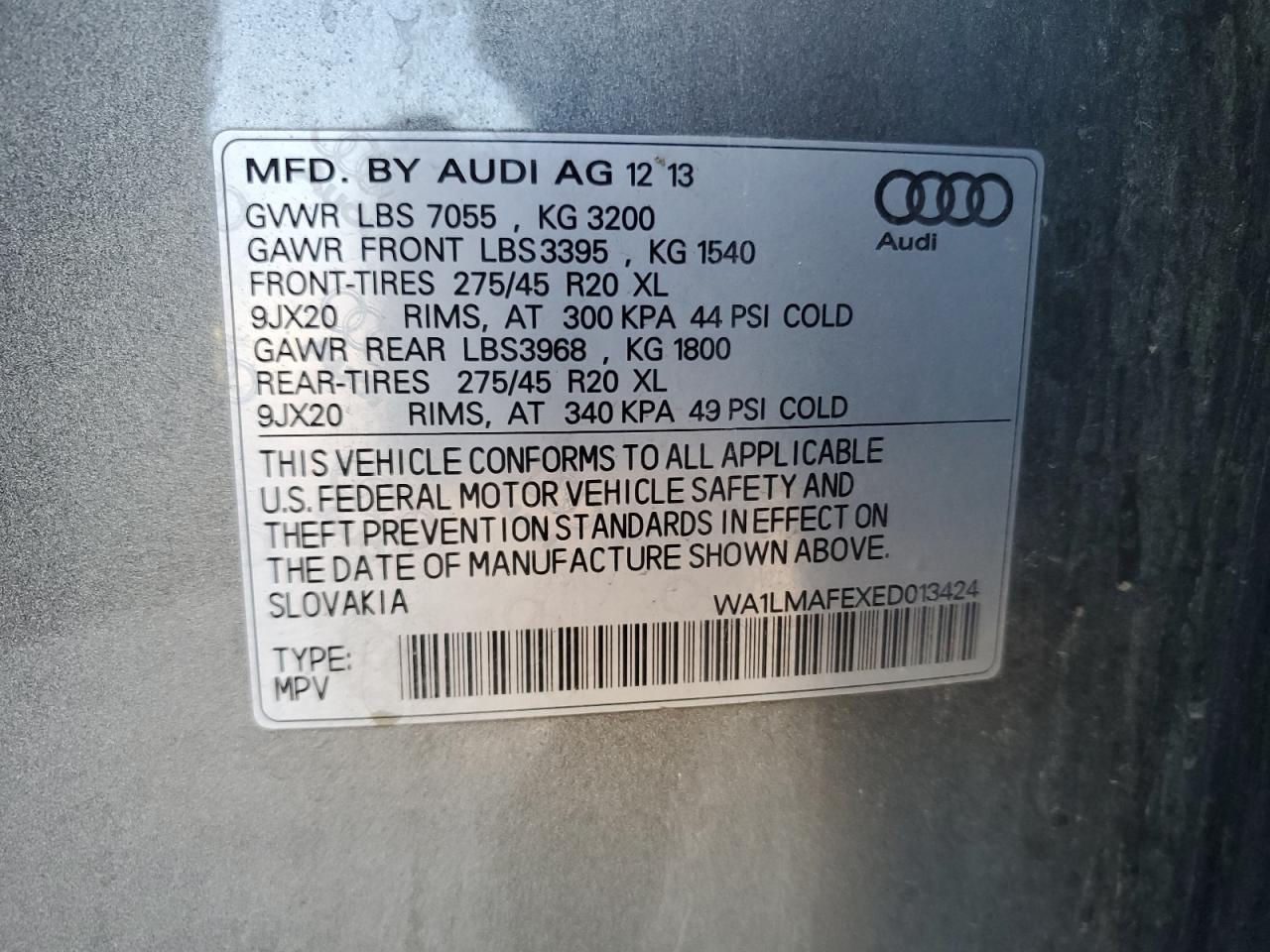 2014 Audi Q7 VIN WA1LMAFEXED013424 Copart auction photo, unknown damage thumbnail 12