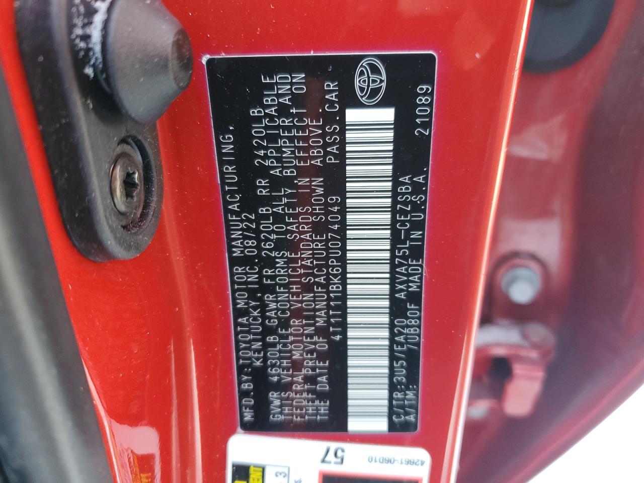 2023 Toyota Camry VIN 4T1T11BK6PU074049 Copart auction photo, side / rear end damage thumbnail 12